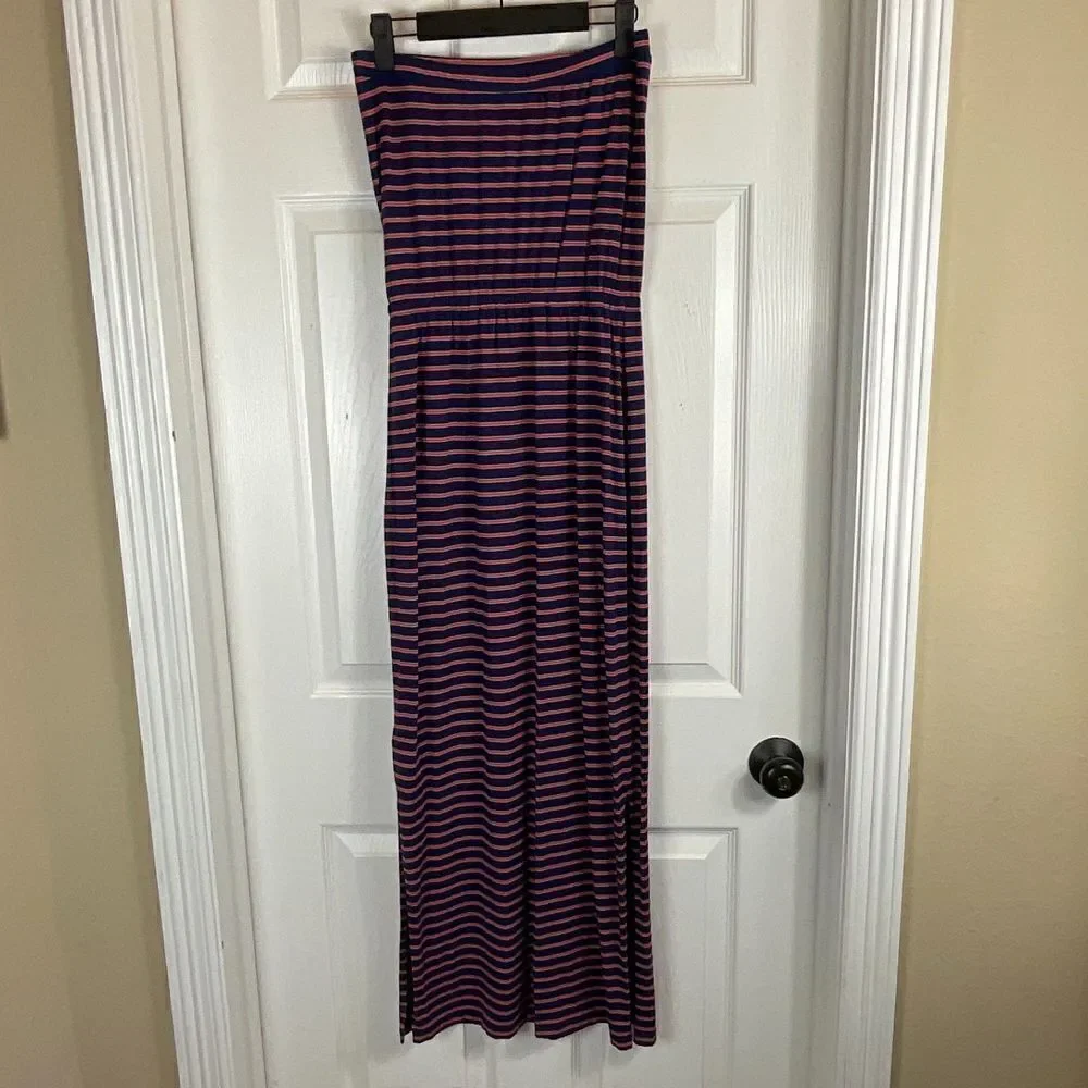 Madewell Womens Sz XS Weekend Blue Striped Strapless Maxi Dress Elastic Waist T2 - Picture 5 of 11